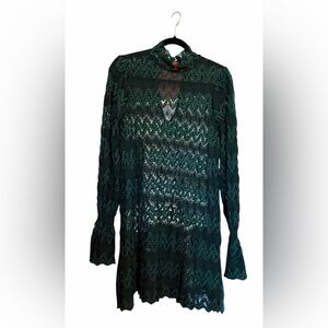 Free People Dark Green Lace Blouse